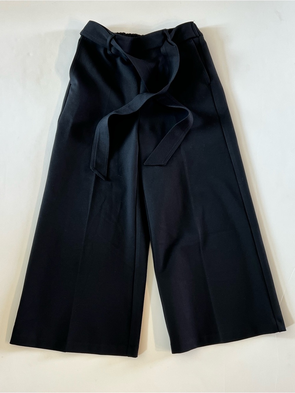 Boden Black Crop Stretch Elastic Back Fixed Tie Pull On Pants Size 4P Wide Leg